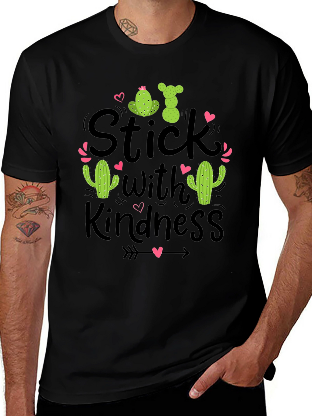 Stick With Kindness Cactus Graphic Black T-Shirt