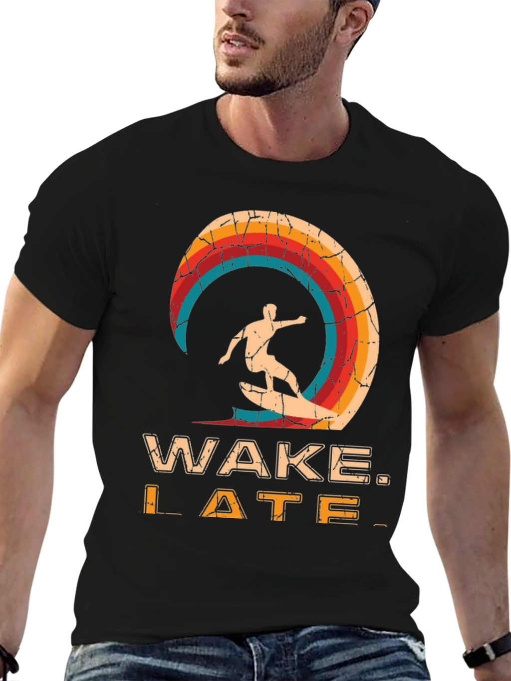 Wake Late T-Shirt - Retro Surfer Design