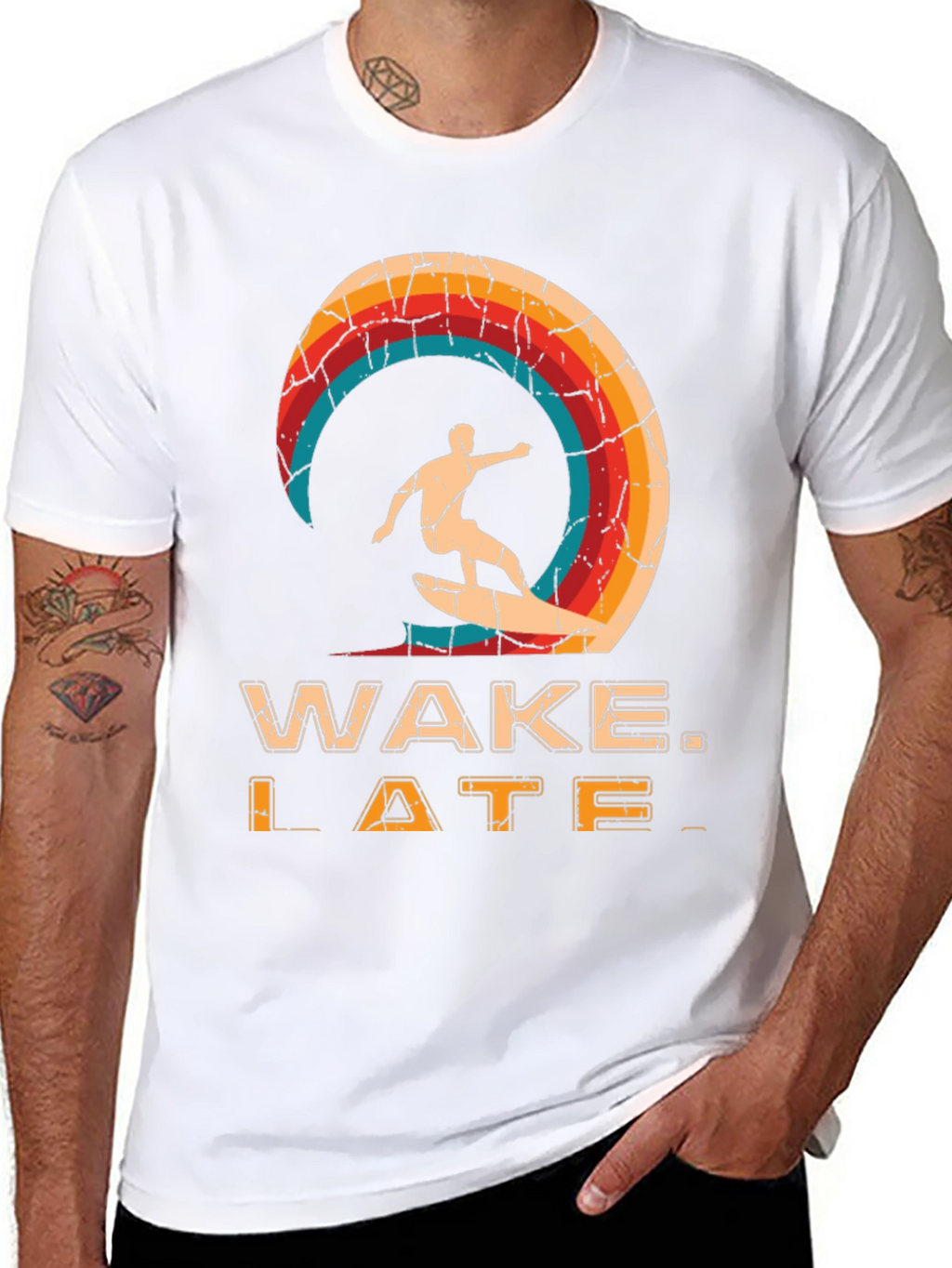 Wake Late T-Shirt - Retro Surfer Design
