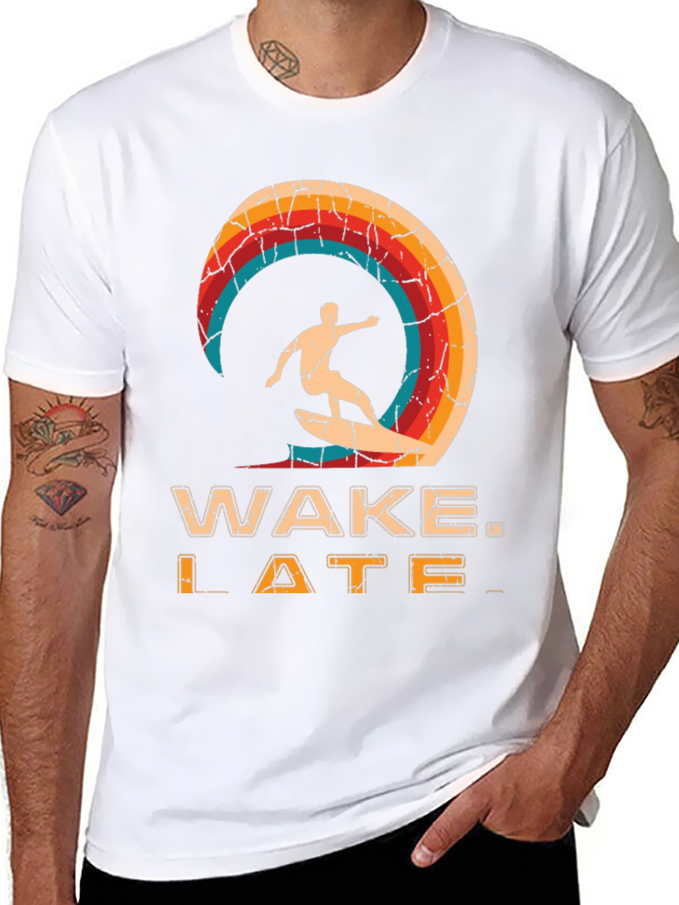 Wake Late T-Shirt - Retro Surfer Design