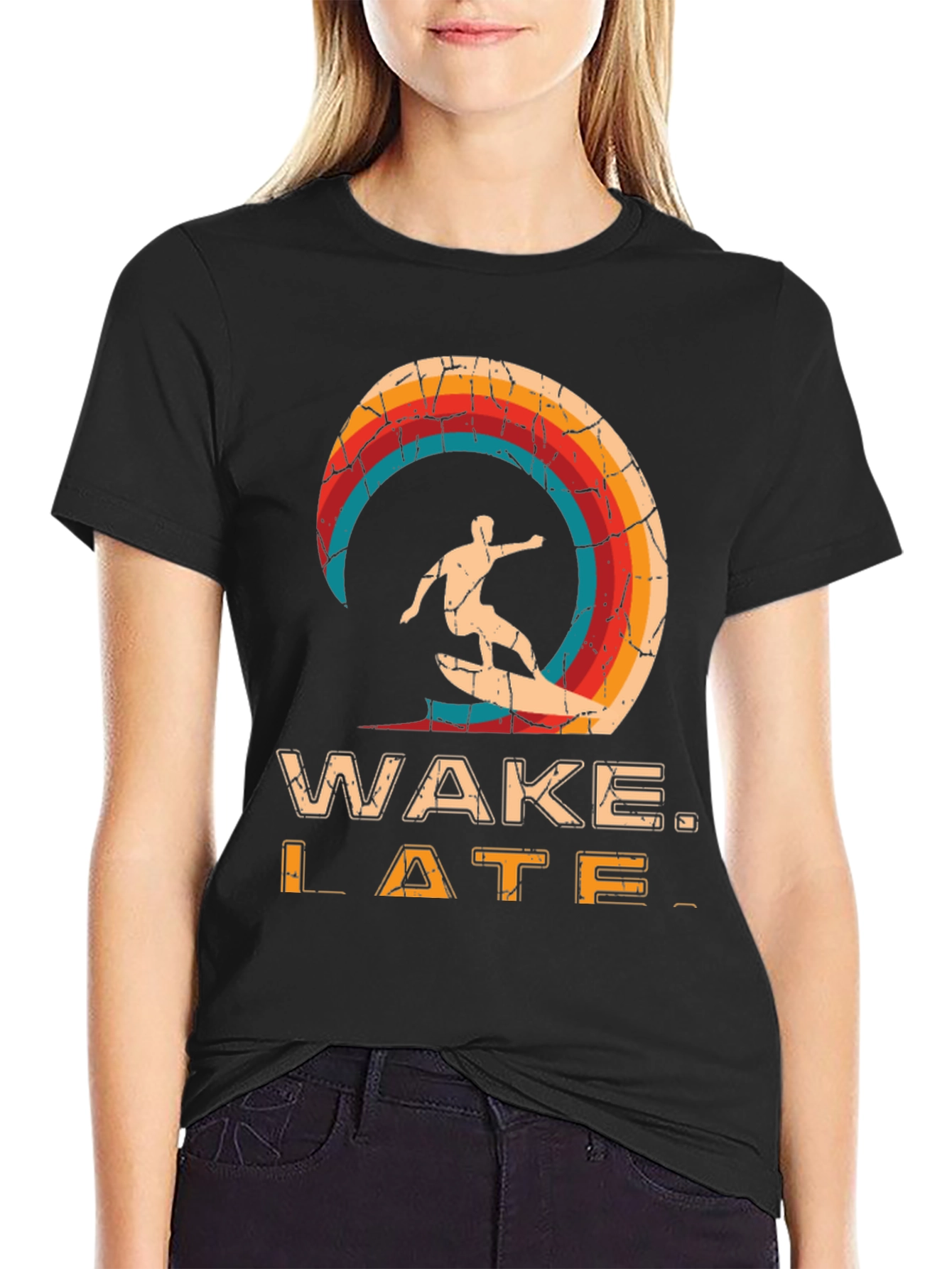 Wake Late T-Shirt - Retro Surfer Design