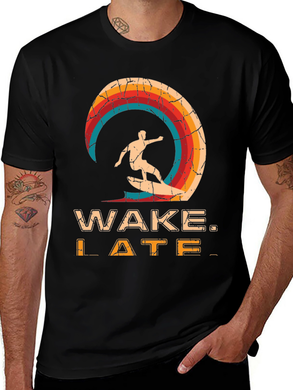 Wake Late T-Shirt - Retro Surfer Design