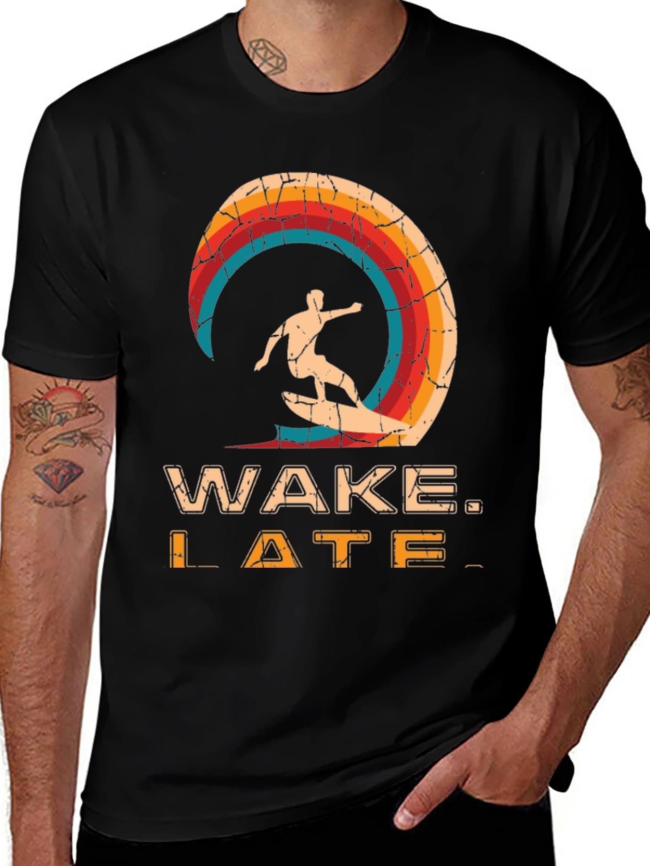 Wake Late T-Shirt - Retro Surfer Design
