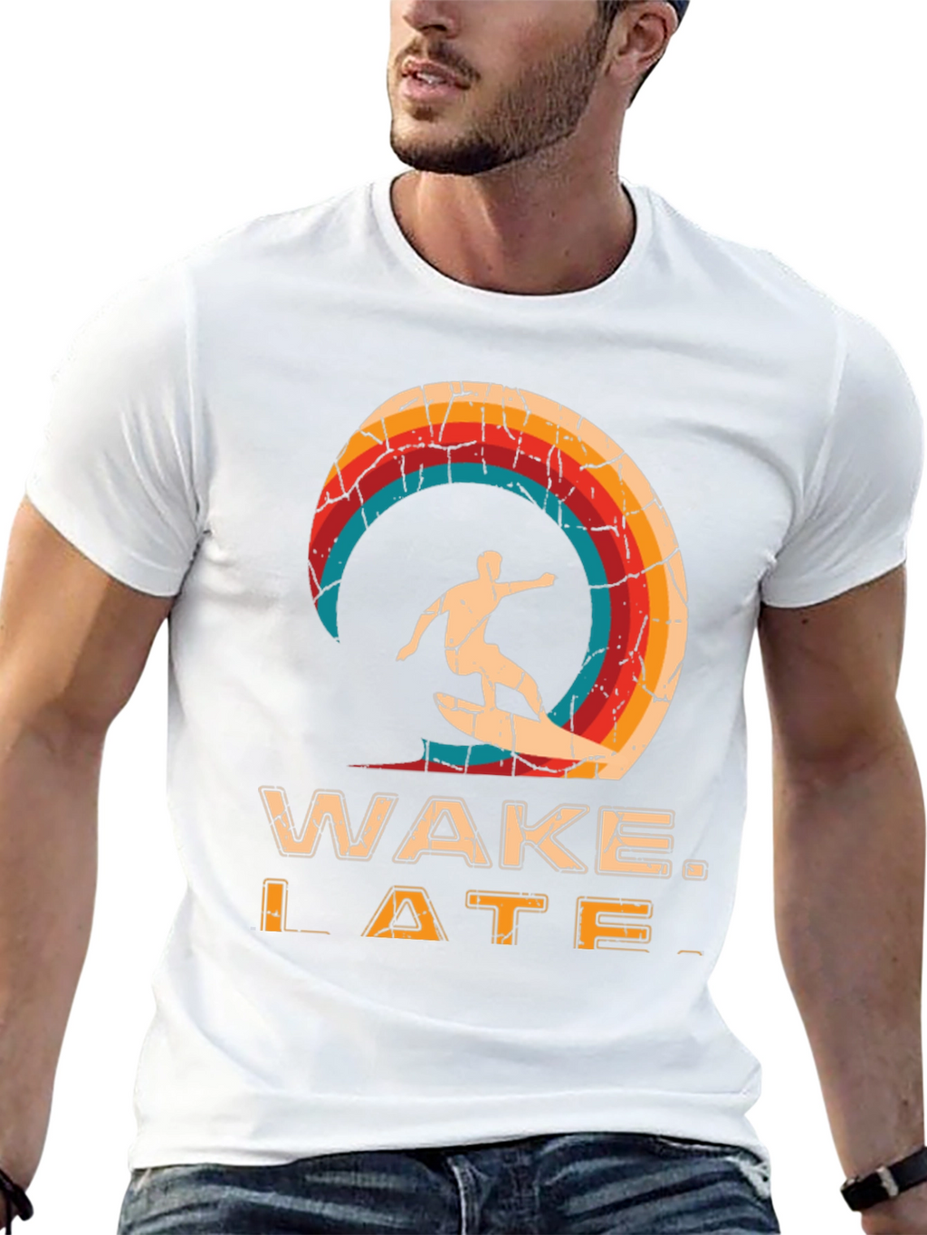 Wake Late T-Shirt - Retro Surfer Design