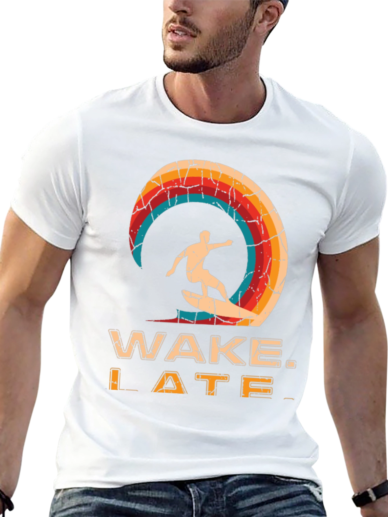 Wake Late T-Shirt - Retro Surfer Design