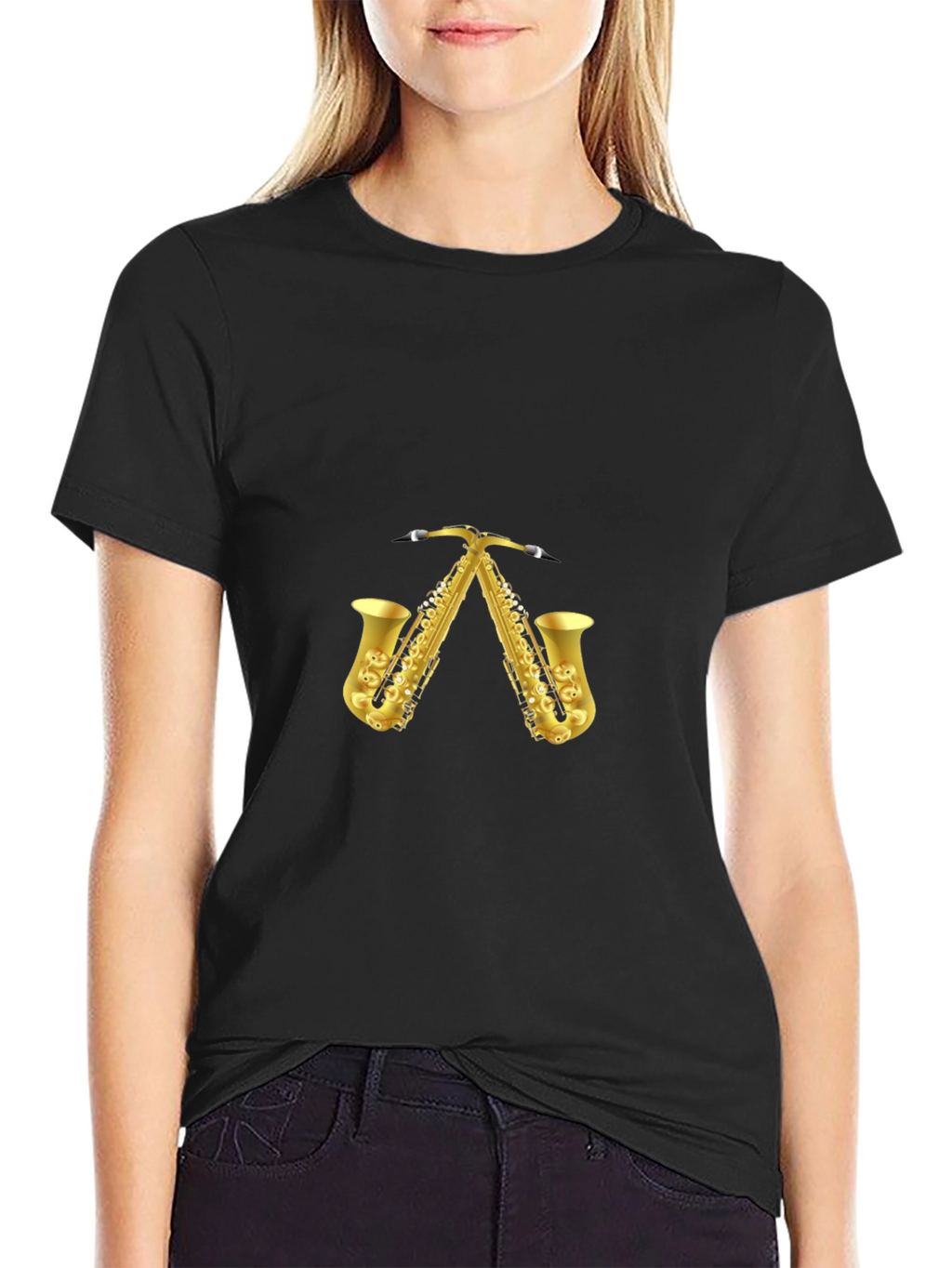 Saxophone Pattern Black T-Shirt