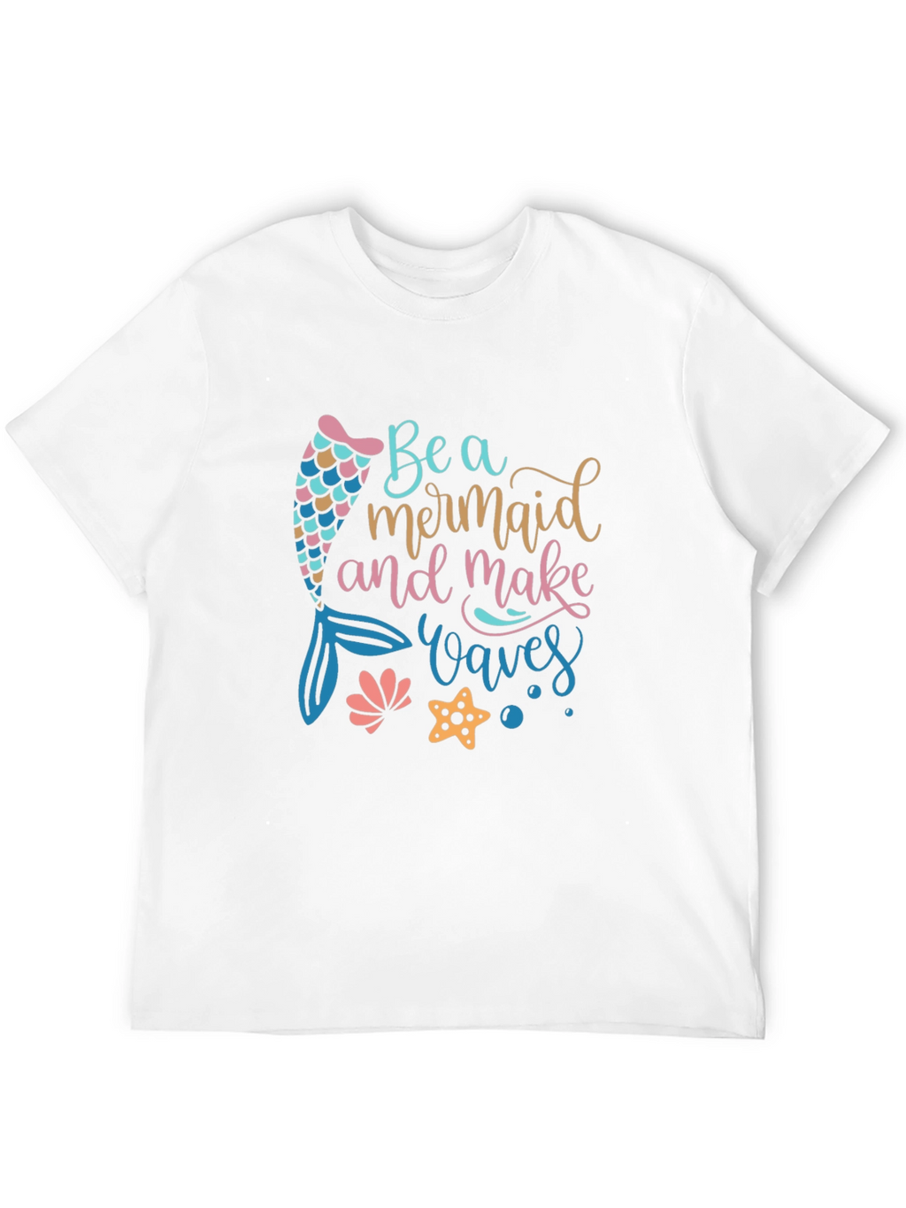 Mermaid Waves Graphic Tee - Black Cotton Casual T-Shirt