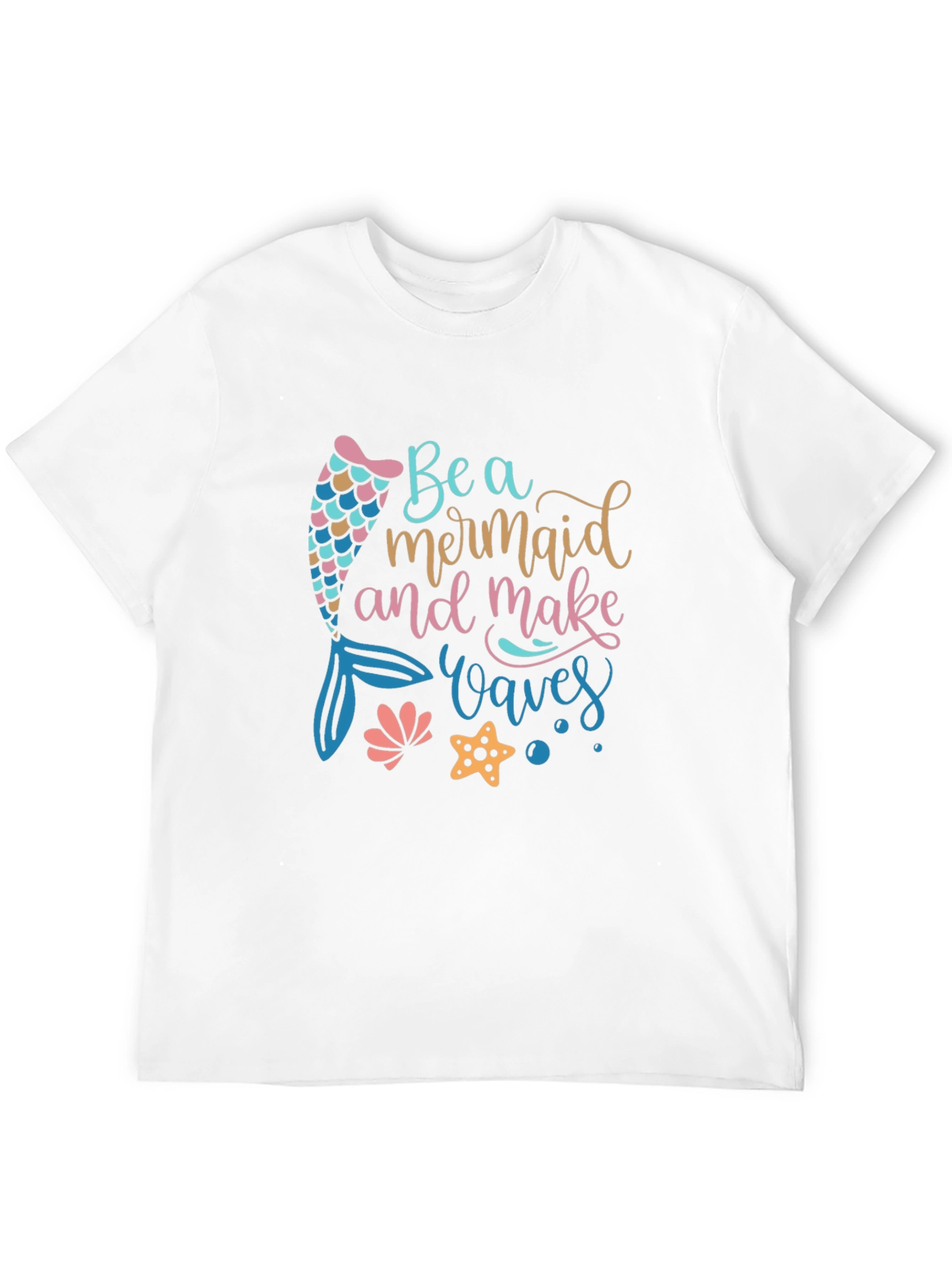 Mermaid Waves Graphic Tee - Black Cotton Casual T-Shirt