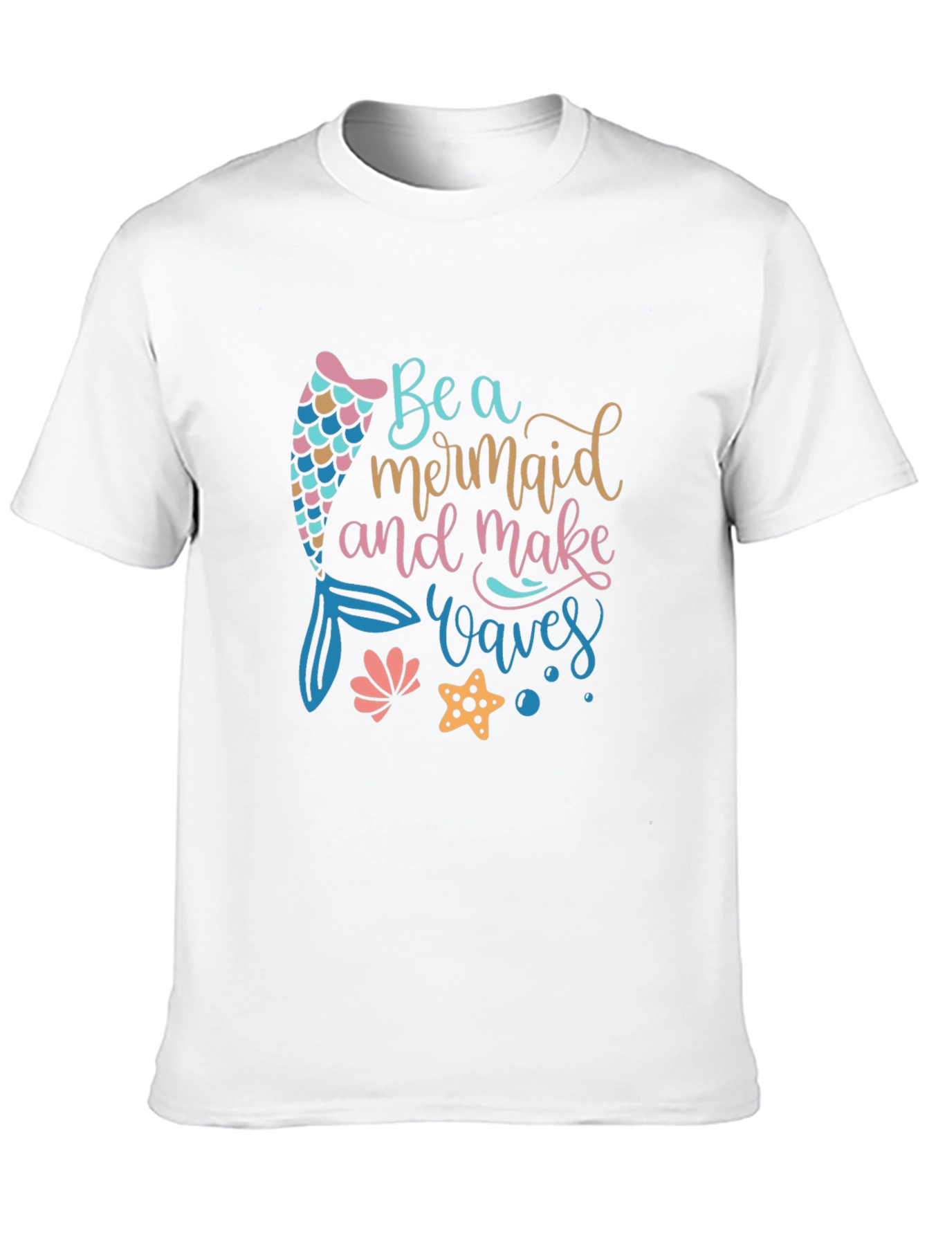 Mermaid Waves Graphic Tee - Black Cotton Casual T-Shirt