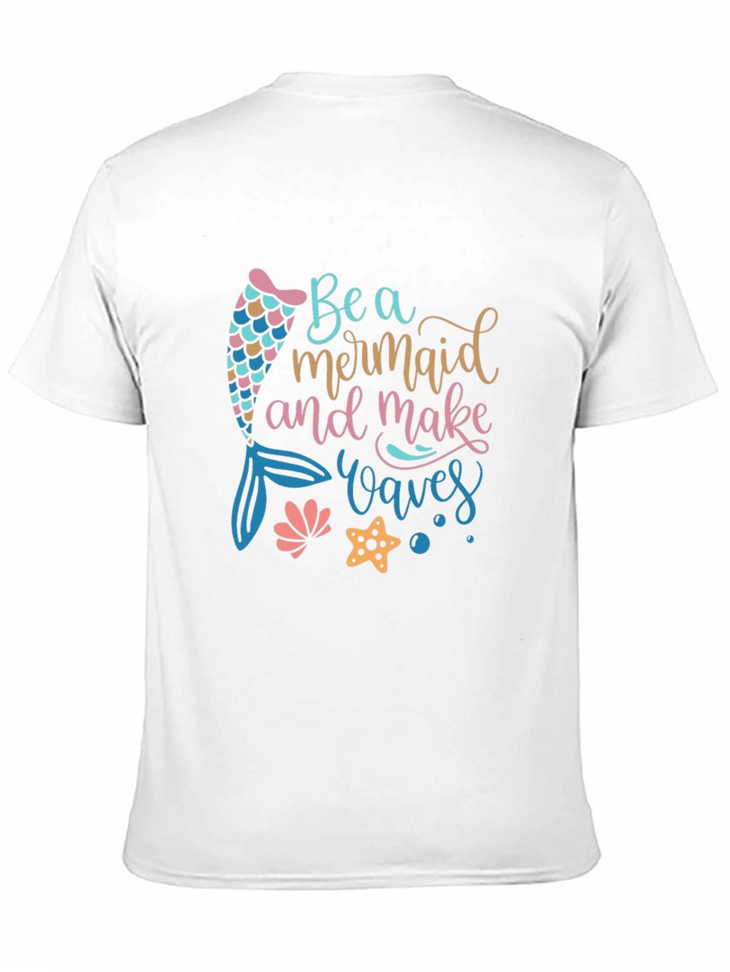 Mermaid Waves Graphic Tee - Black Cotton Casual T-Shirt