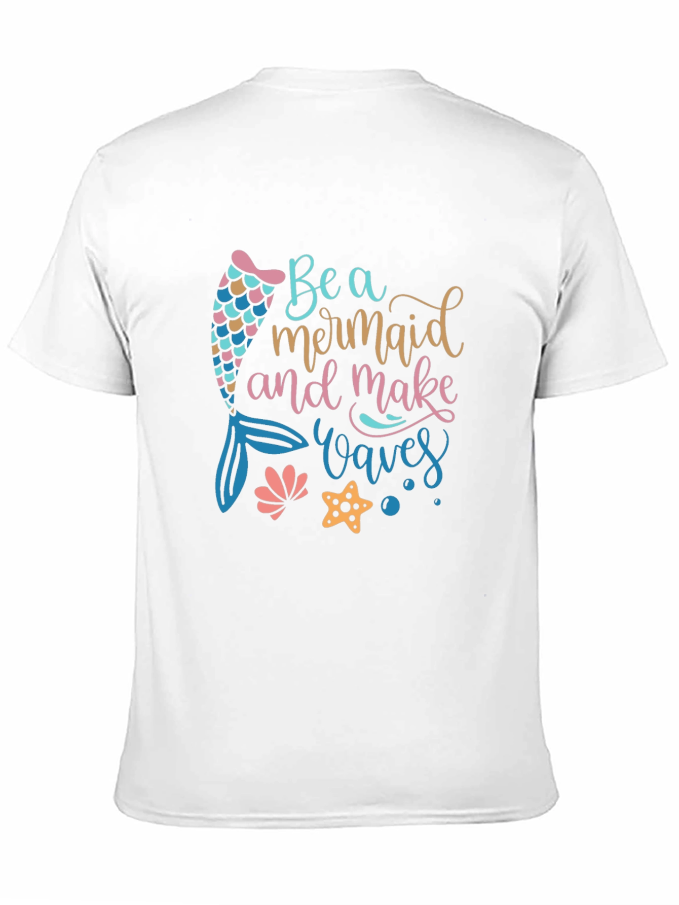 Mermaid Waves Graphic Tee - Black Cotton Casual T-Shirt
