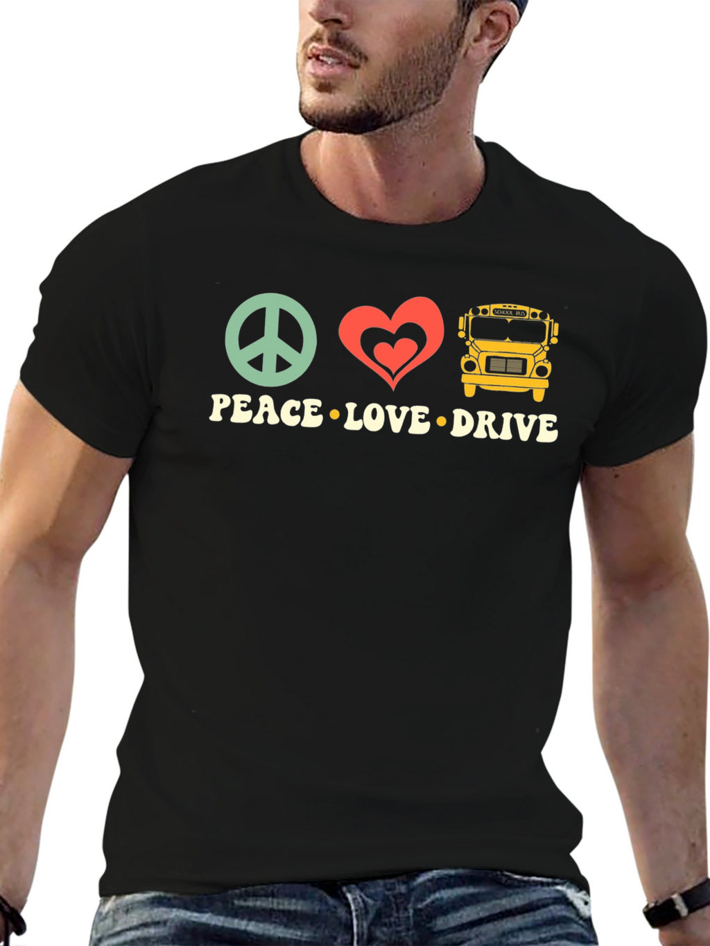 Peace Love Drive T-Shirt - School Bus Driver Apparel