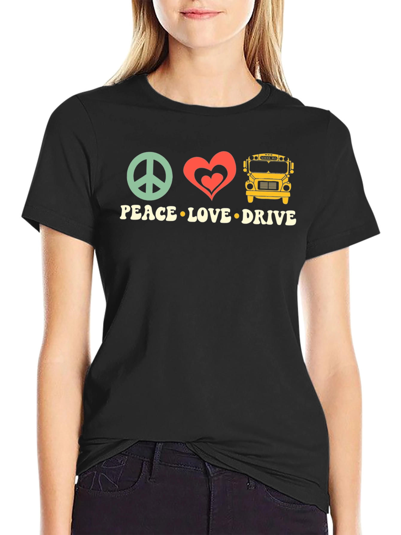 Peace Love Drive T-Shirt - School Bus Driver Apparel