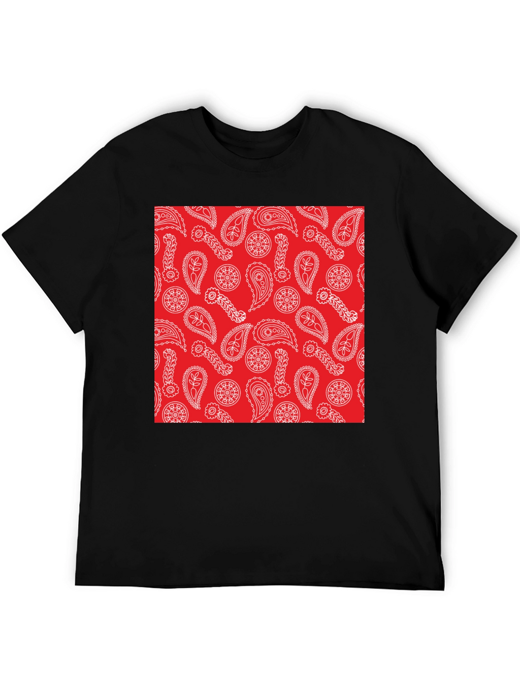 Red Paisley Print Black T-Shirt | Casual Style