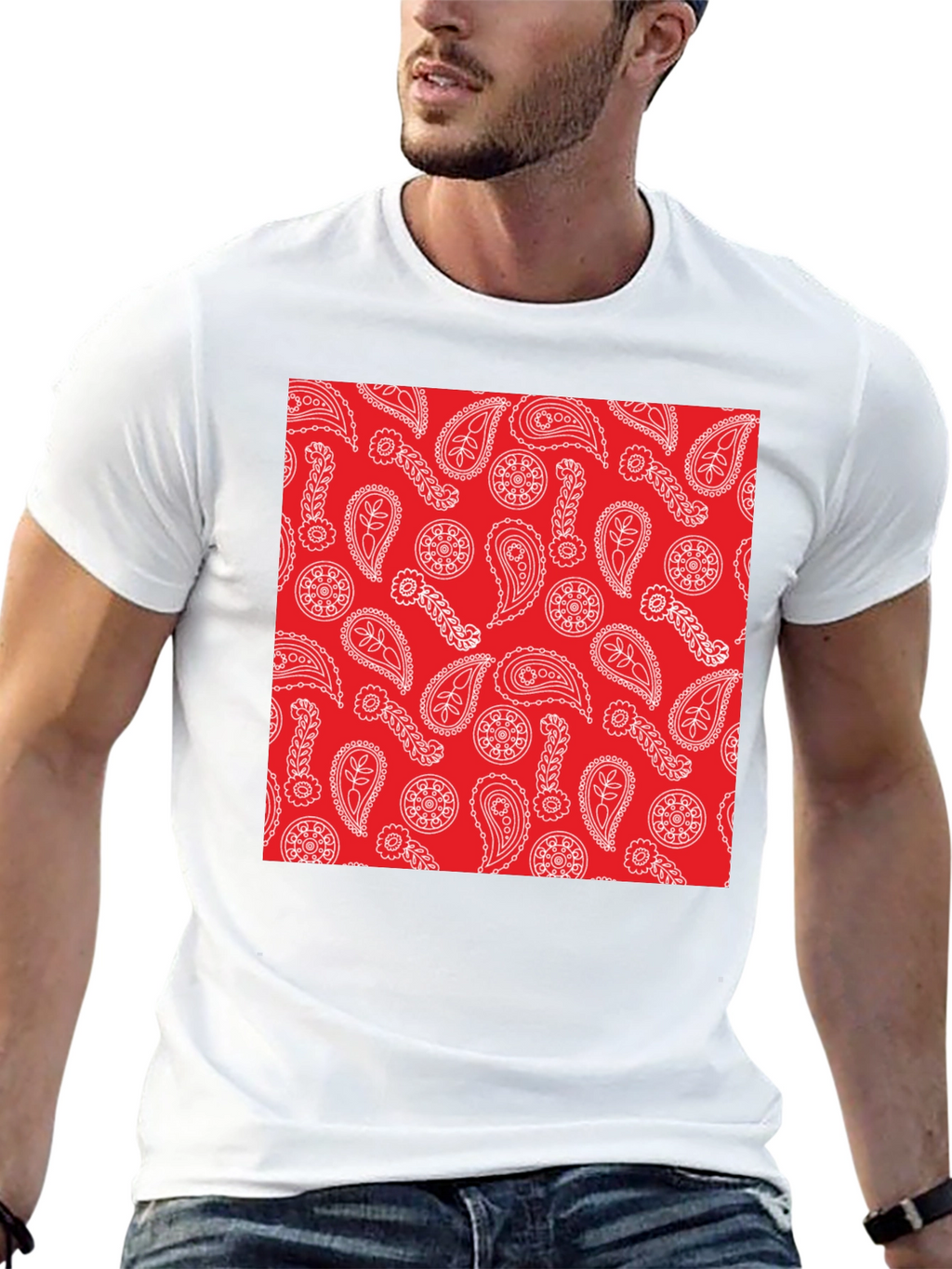 Red Paisley Print Black T-Shirt | Casual Style