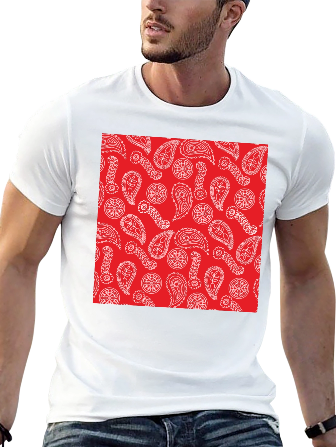 Red Paisley Print Black T-Shirt | Casual Style