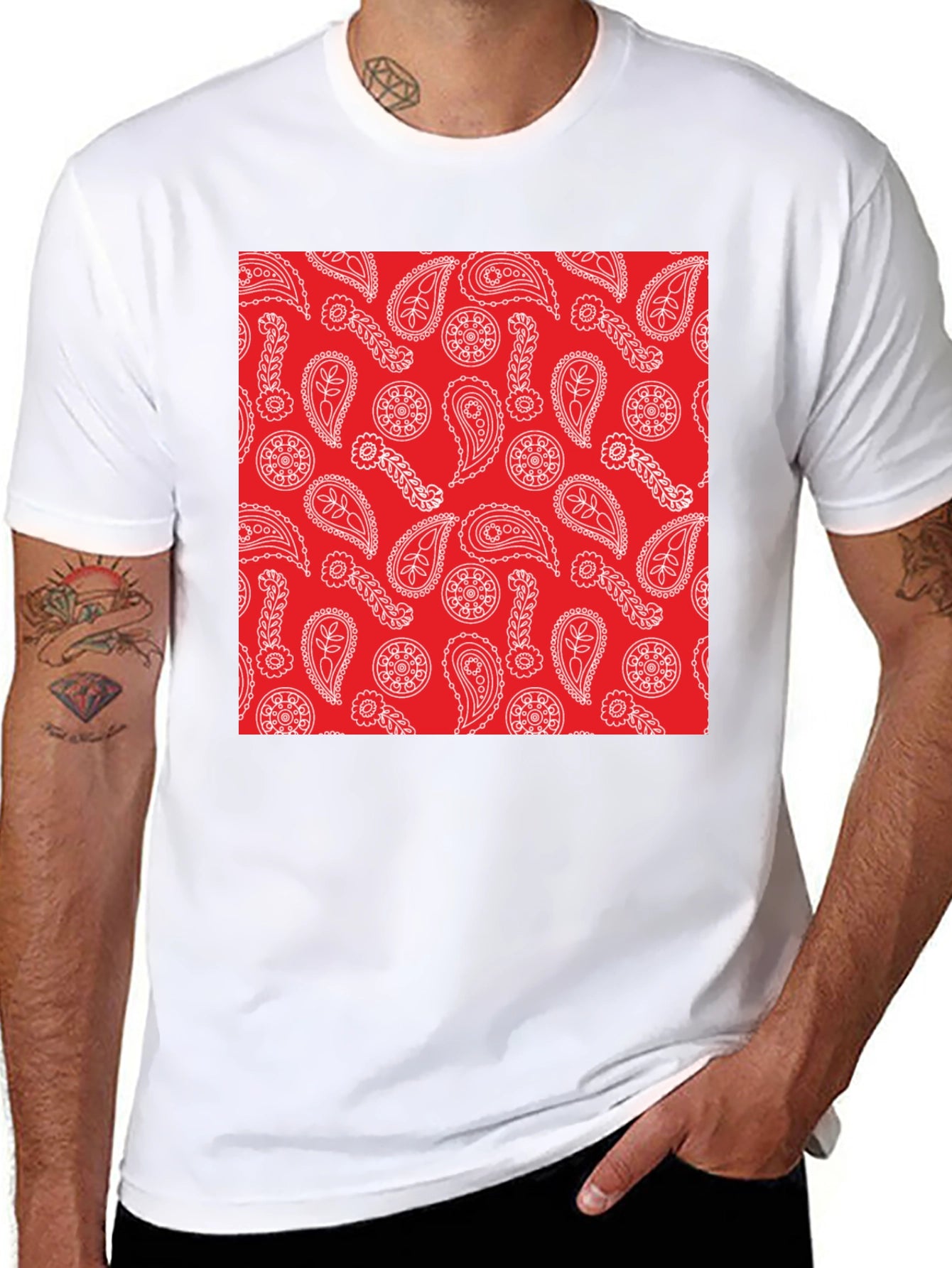 Red Paisley Print Black T-Shirt | Casual Style