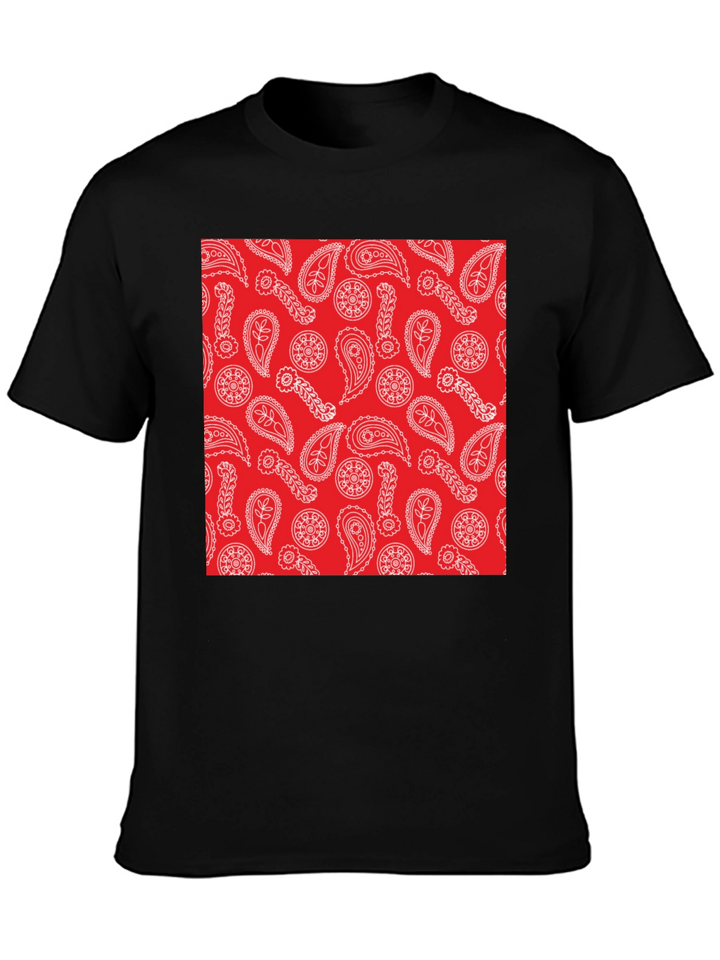 Red Paisley Print Black T-Shirt | Casual Style