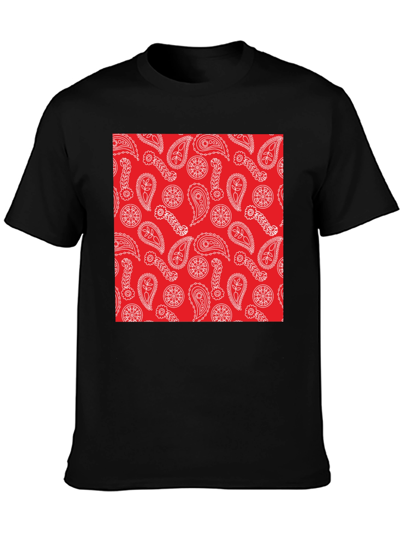 Red Paisley Print Black T-Shirt | Casual Style