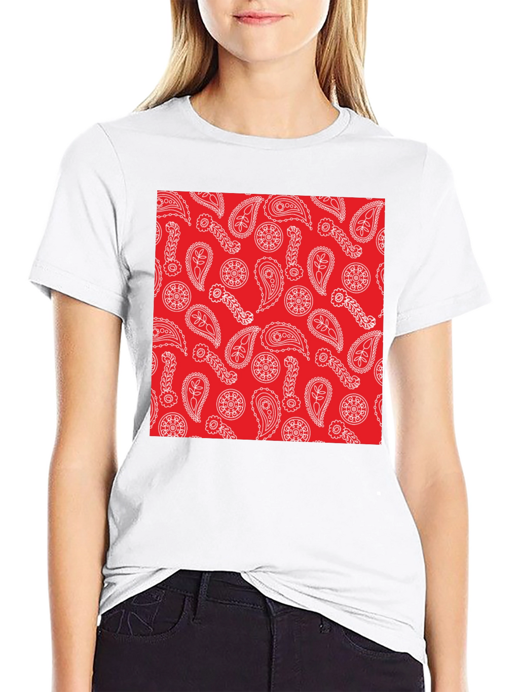 Red Paisley Print Black T-Shirt | Casual Style