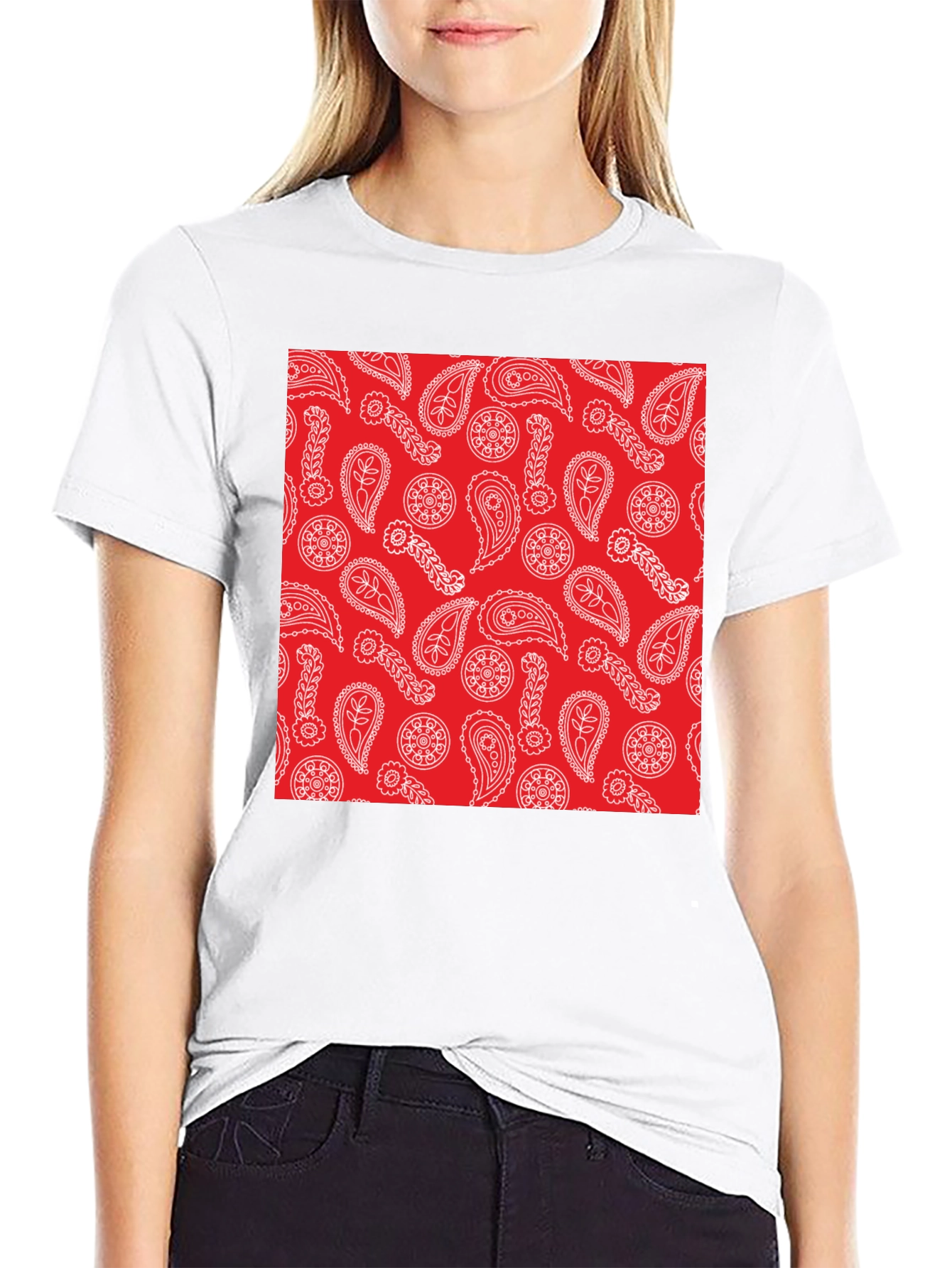 Red Paisley Print Black T-Shirt | Casual Style