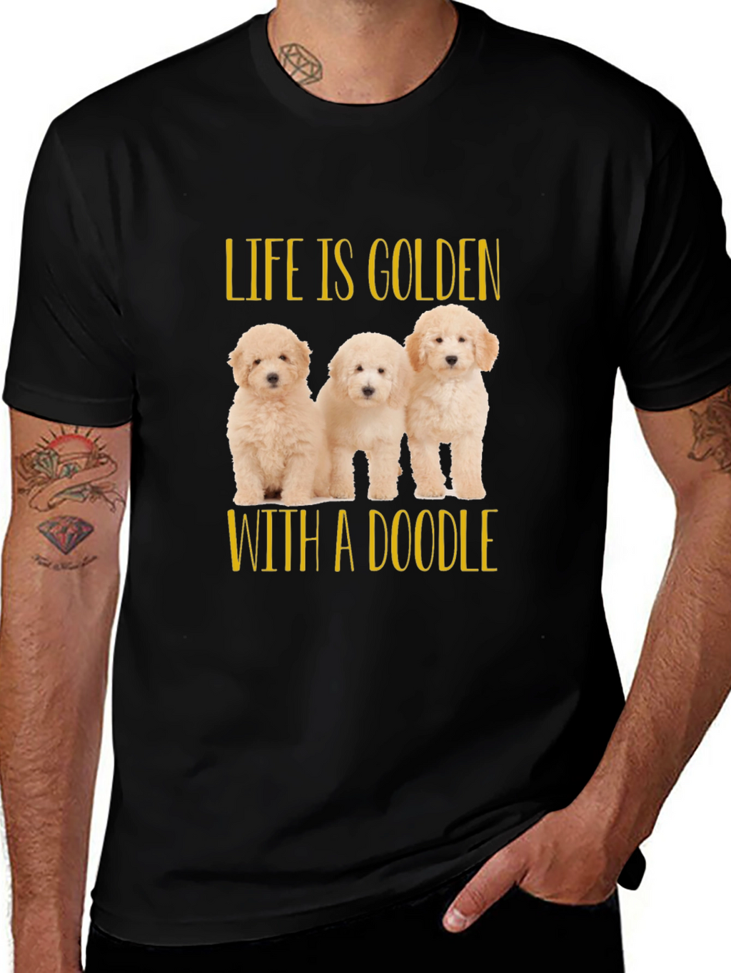 Life is Golden with a Doodle Black T-Shirt