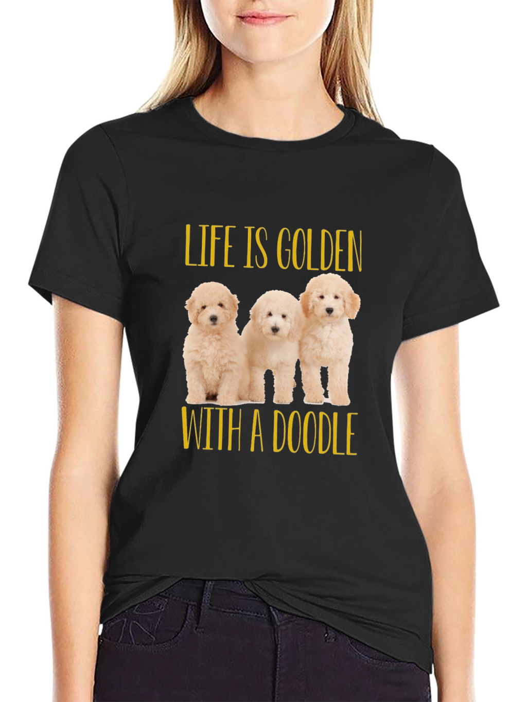 Life is Golden with a Doodle Black T-Shirt