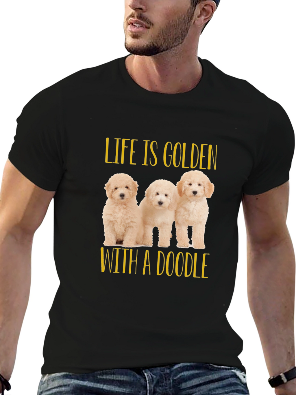 Life is Golden with a Doodle Black T-Shirt