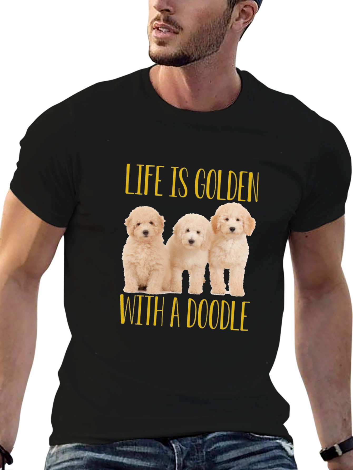 Life is Golden with a Doodle Black T-Shirt