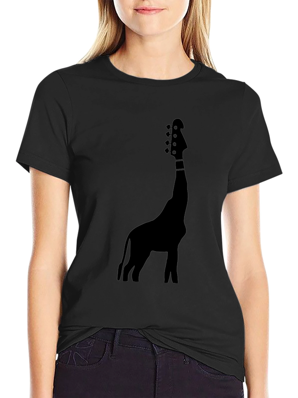Giraffe Guitar Graphic Tee - Black Cotton Blend T-Shirt