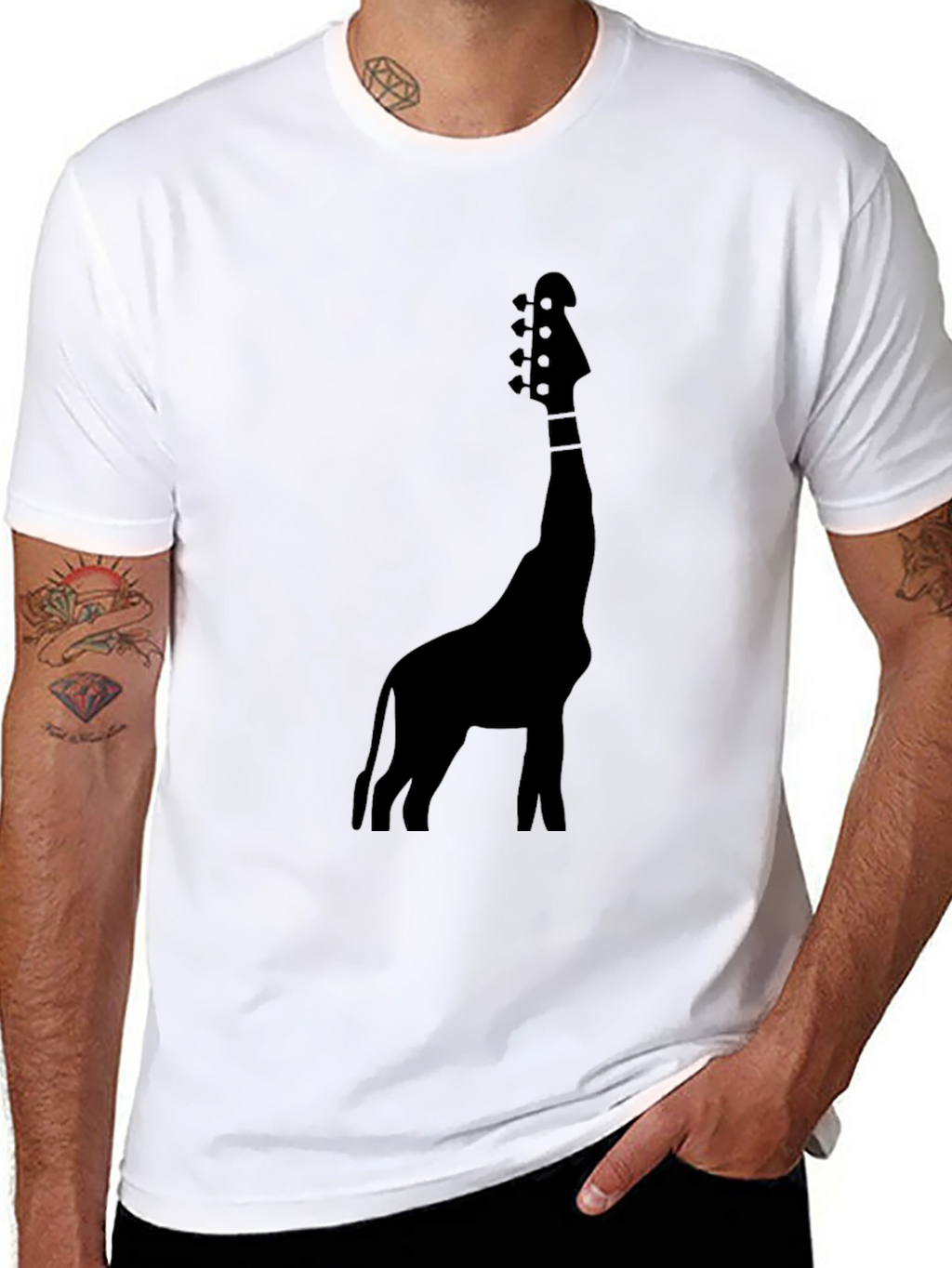 Giraffe Guitar Graphic Tee - Black Cotton Blend T-Shirt
