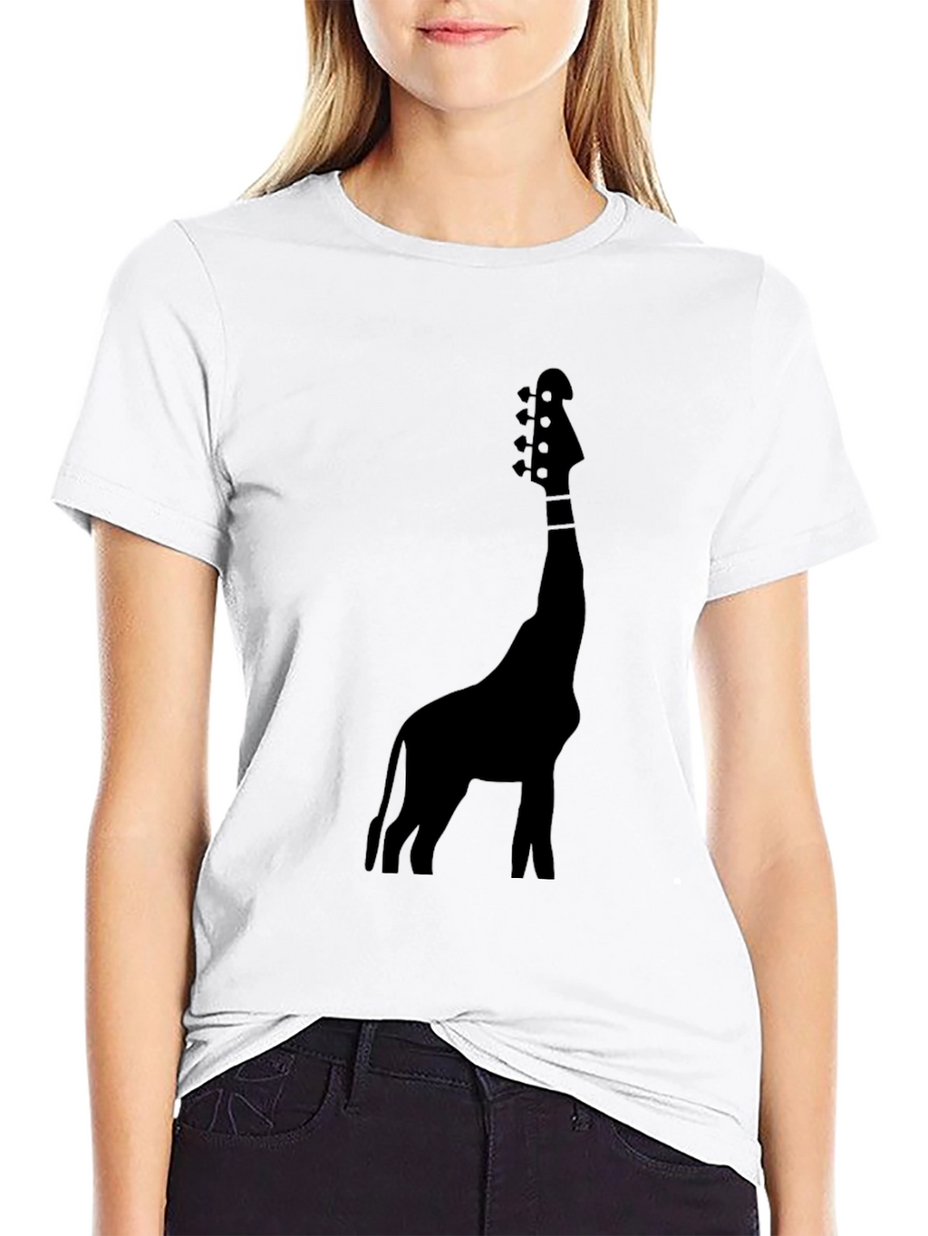 Giraffe Guitar Graphic Tee - Black Cotton Blend T-Shirt