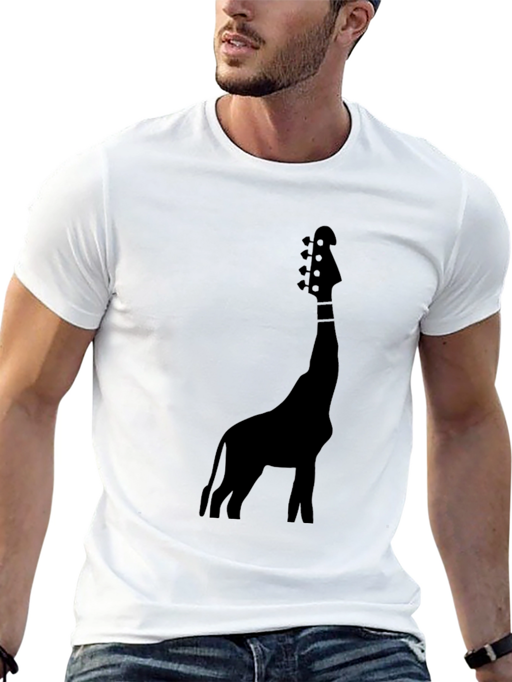 Giraffe Guitar Graphic Tee - Black Cotton Blend T-Shirt