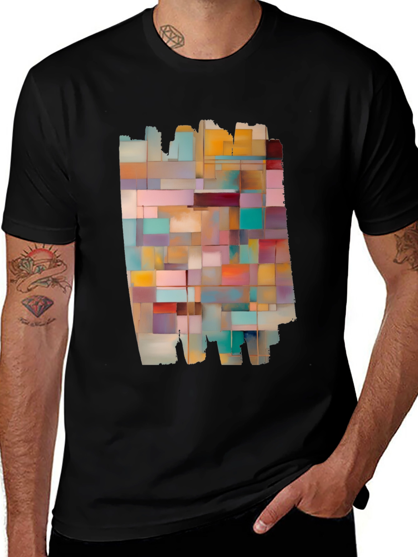 Modern Abstract Block Design Black T-Shirt