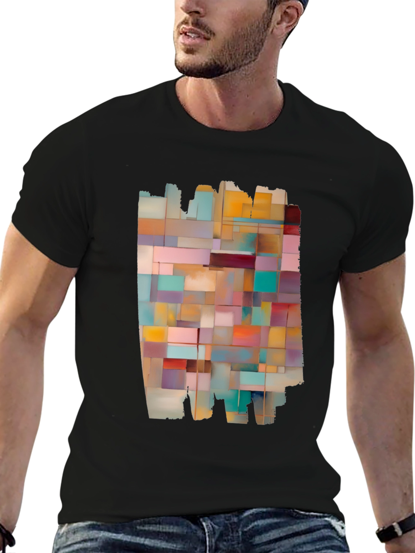 Modern Abstract Block Design Black T-Shirt