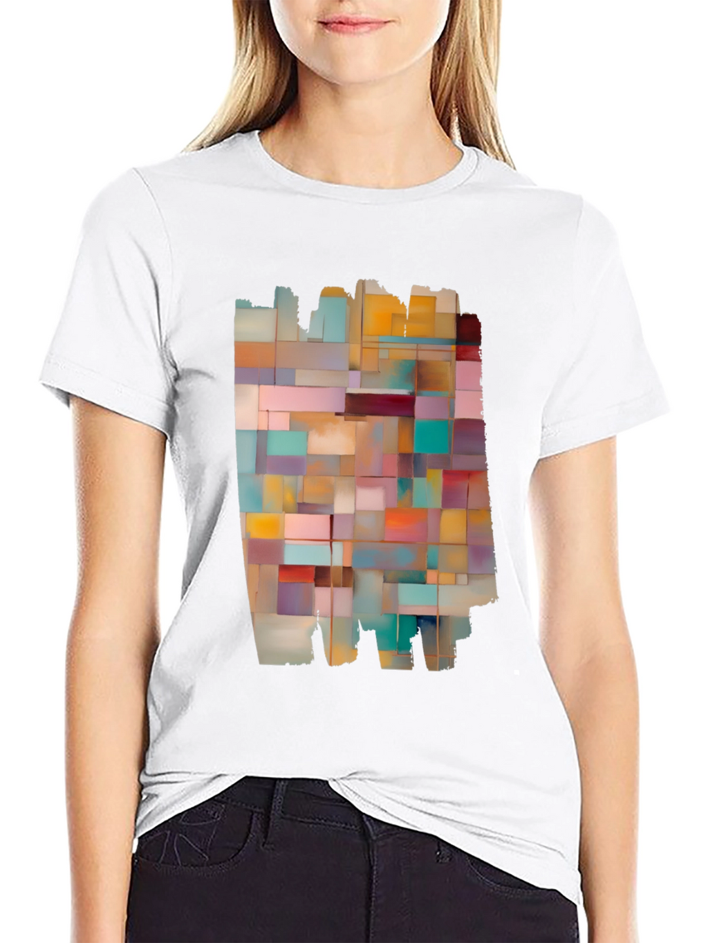 Modern Abstract Block Design Black T-Shirt