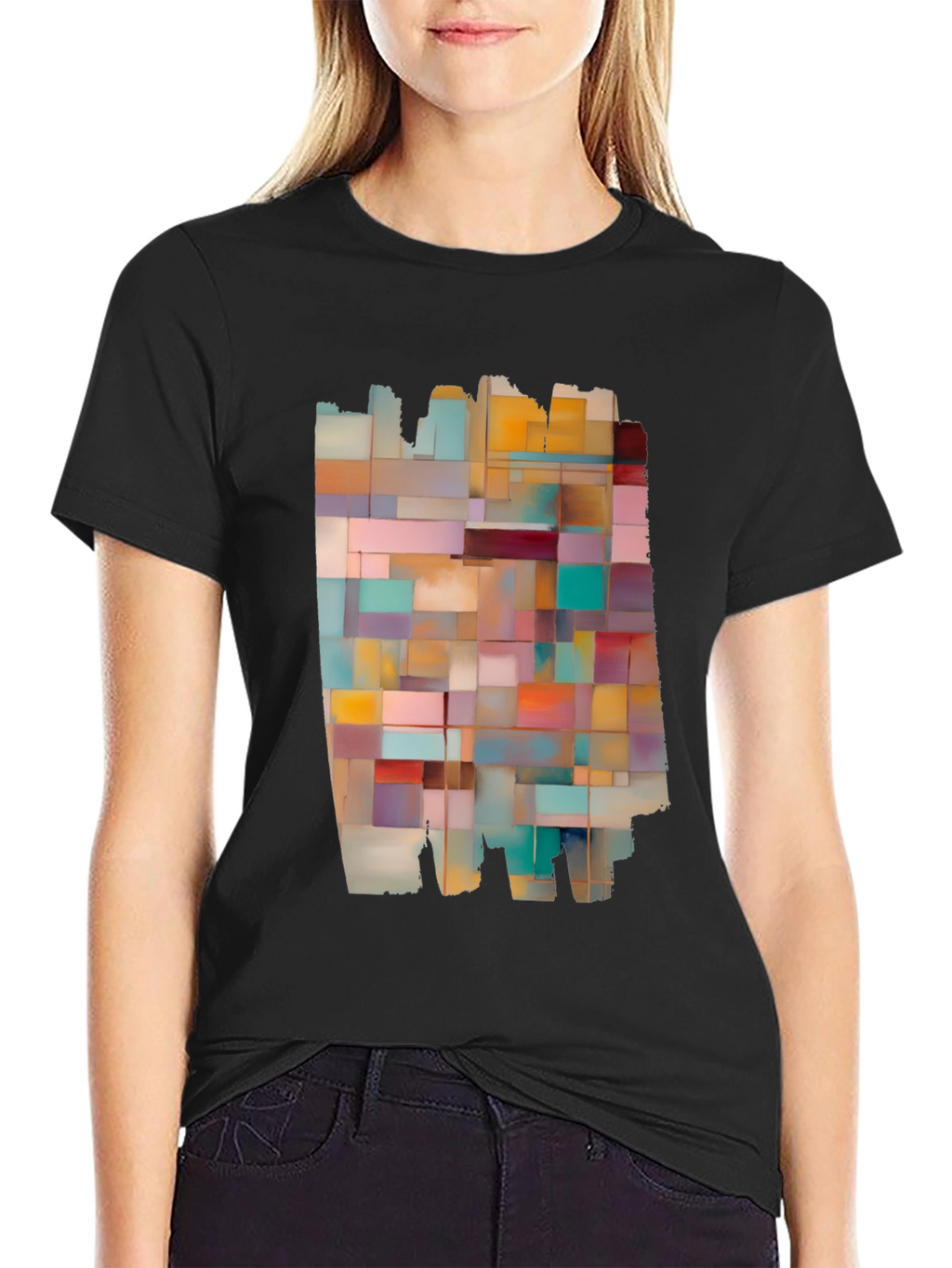 Modern Abstract Block Design Black T-Shirt