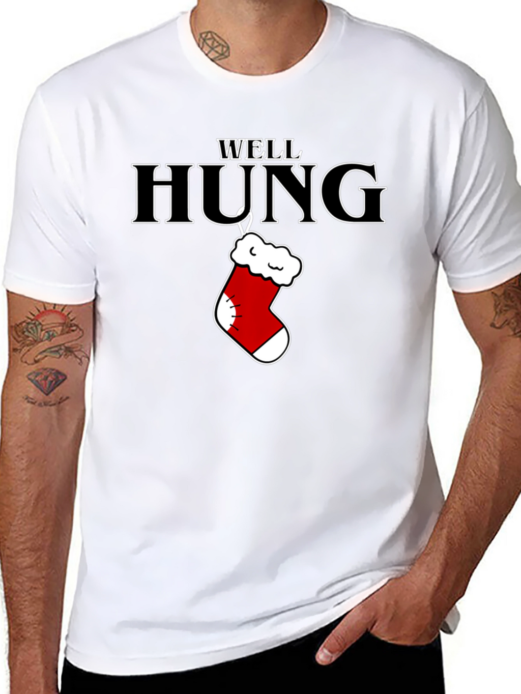 Well Hung Christmas Stocking T-Shirt