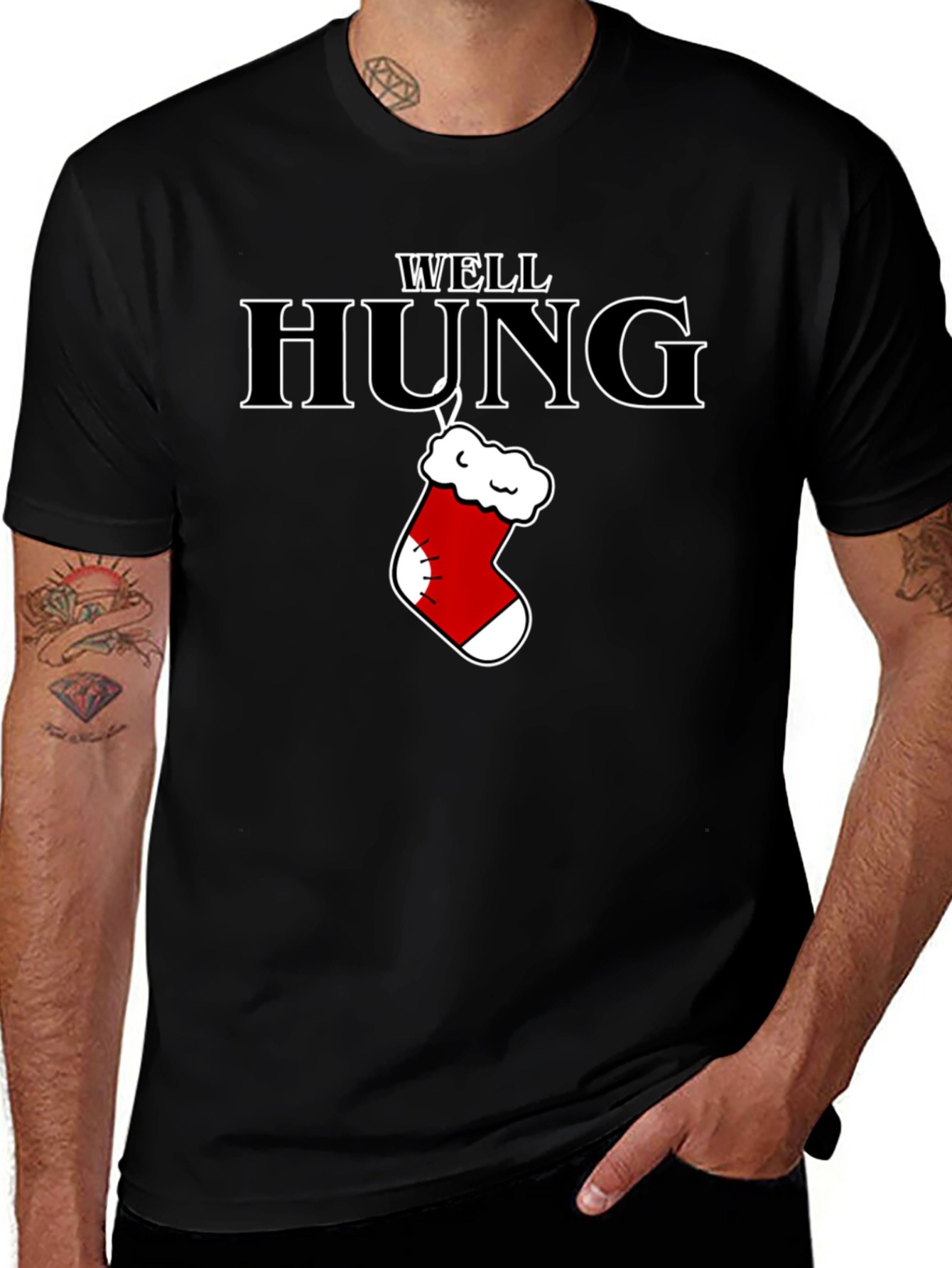 Well Hung Christmas Stocking T-Shirt
