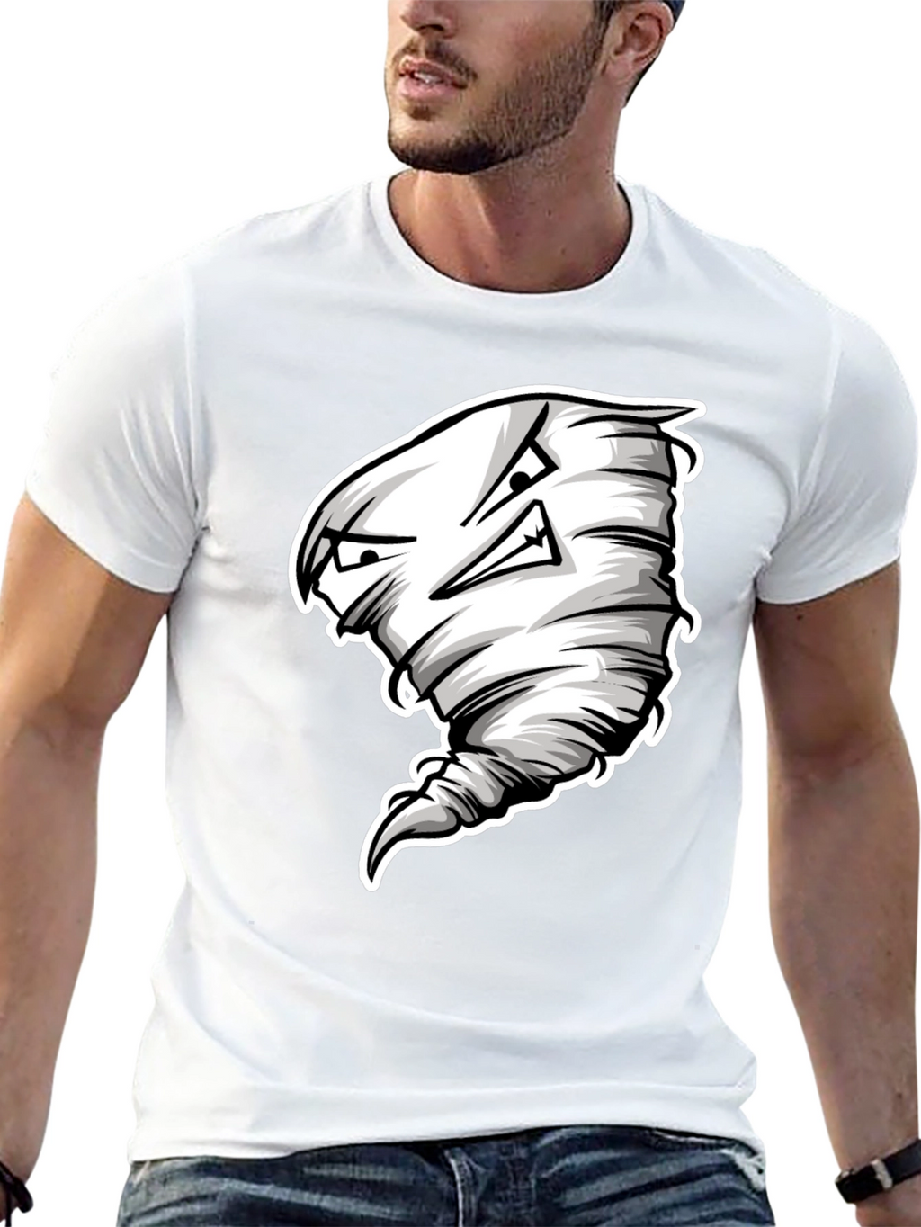 Mens Black T-Shirt with Cartoon Tornado Graphic