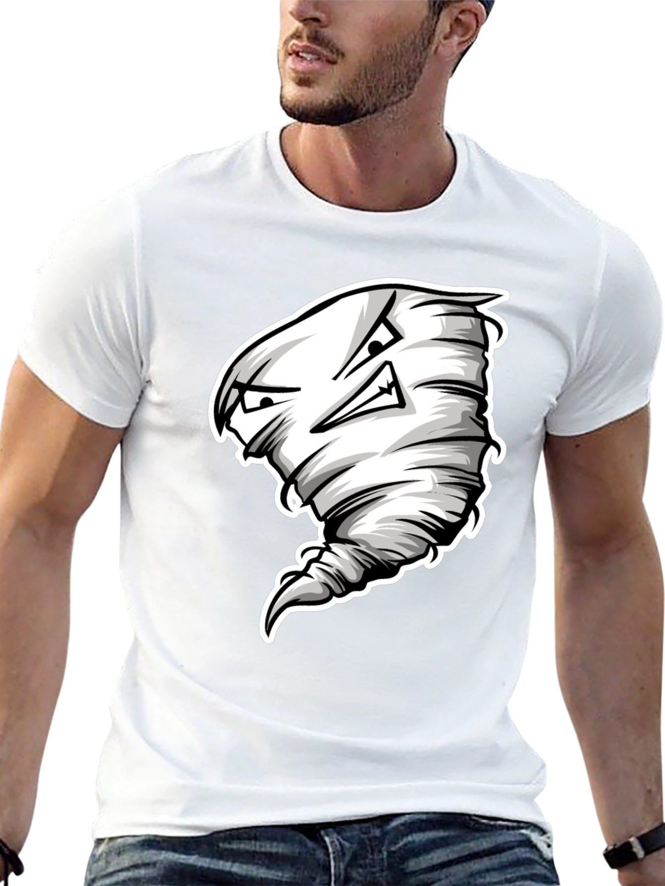 Mens Black T-Shirt with Cartoon Tornado Graphic