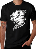 Mens Black T-Shirt with Cartoon Tornado Graphic