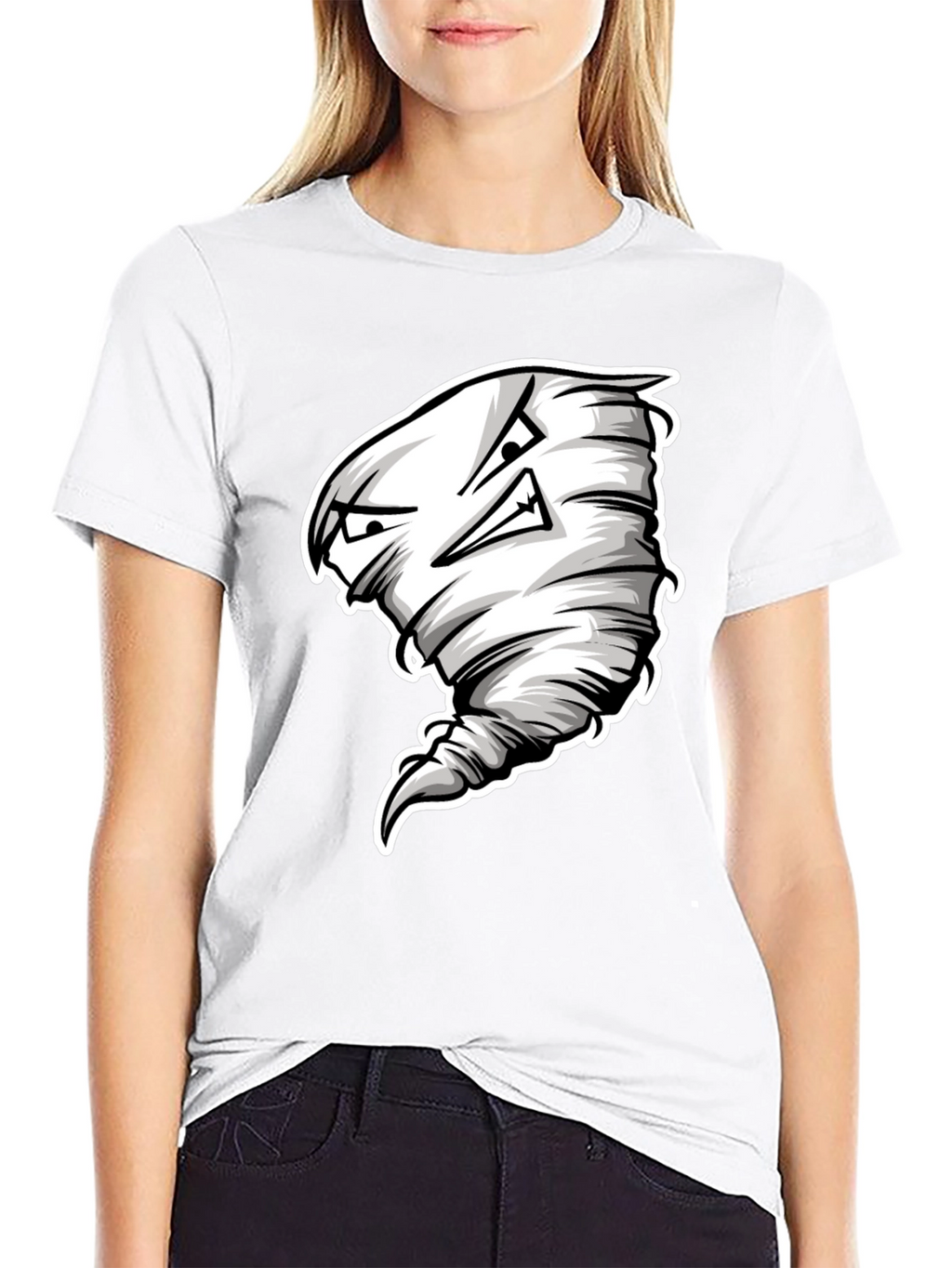 Mens Black T-Shirt with Cartoon Tornado Graphic