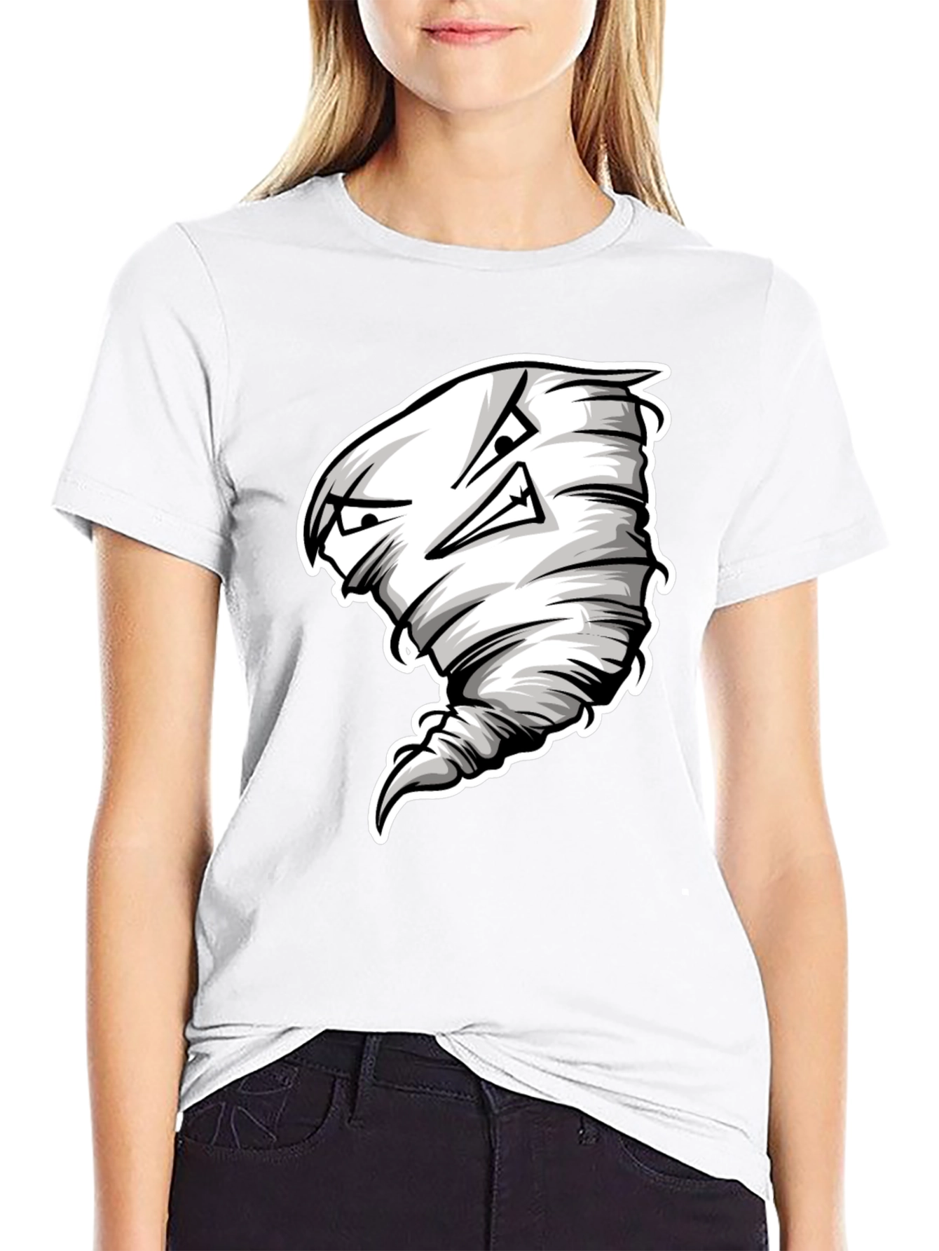 Mens Black T-Shirt with Cartoon Tornado Graphic