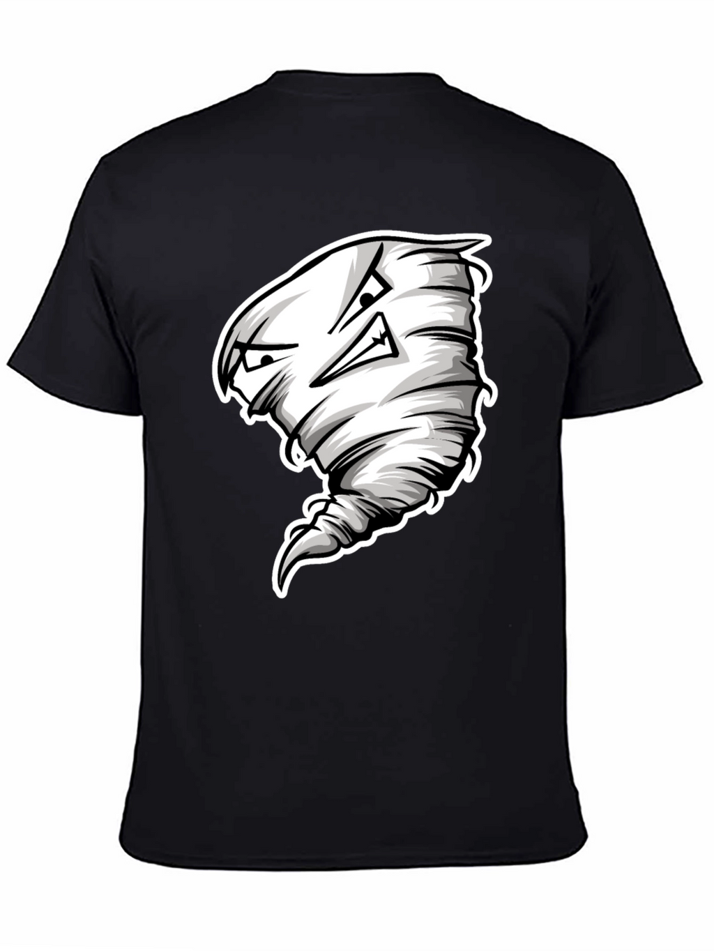 Mens Black T-Shirt with Cartoon Tornado Graphic