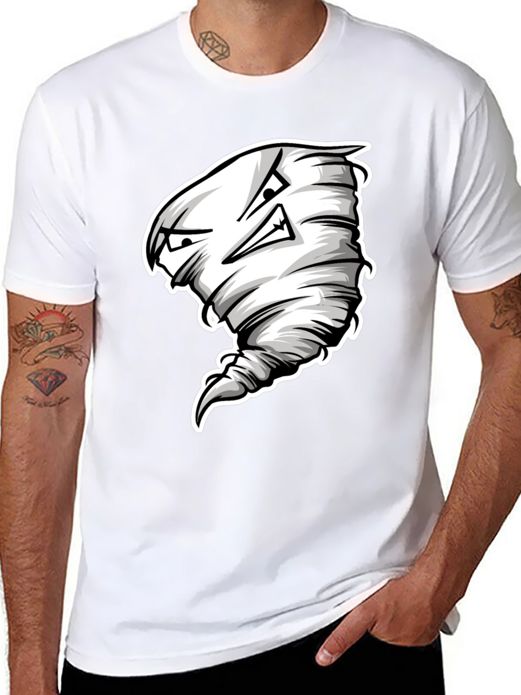 Mens Black T-Shirt with Cartoon Tornado Graphic