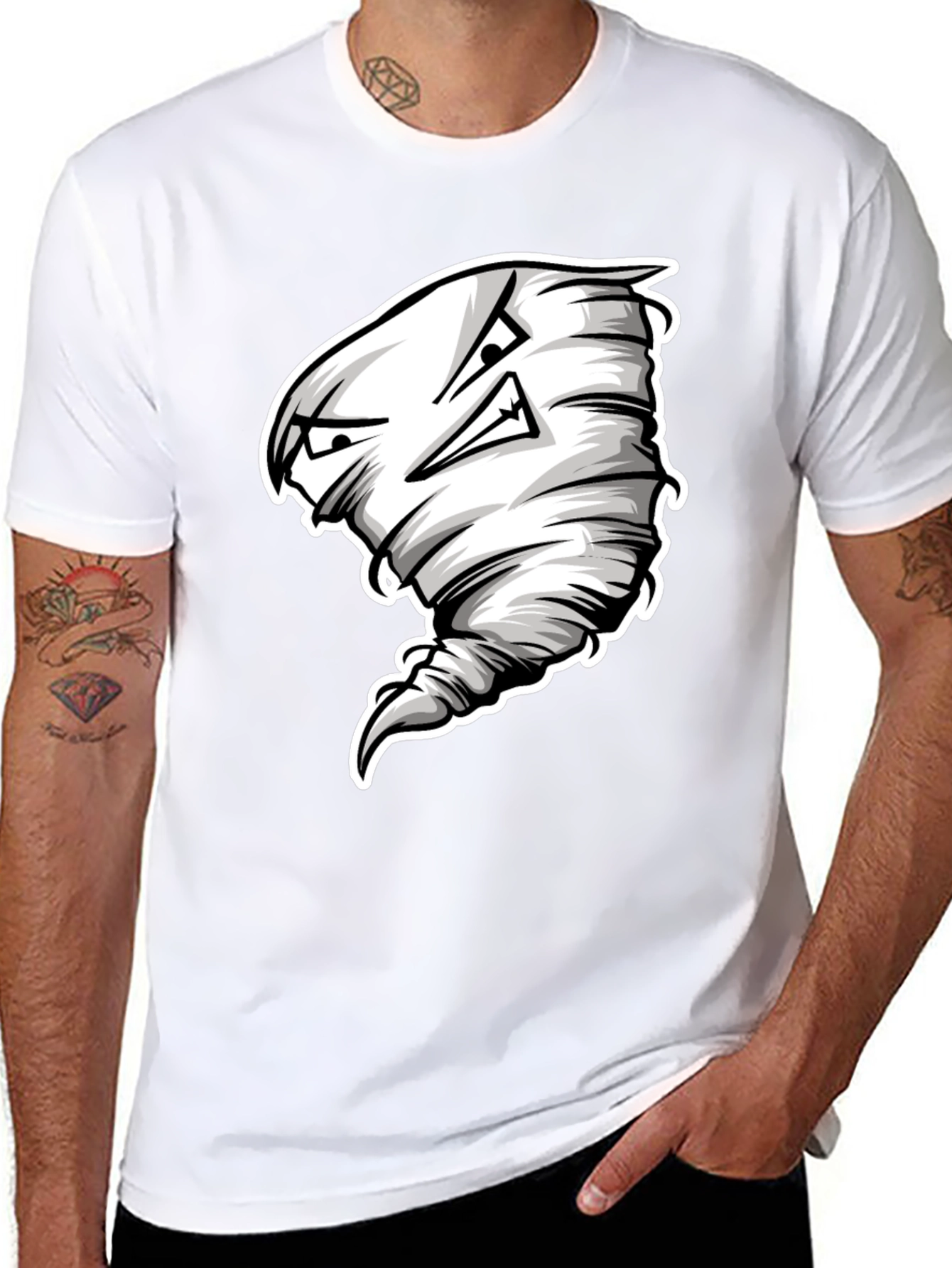 Mens Black T-Shirt with Cartoon Tornado Graphic