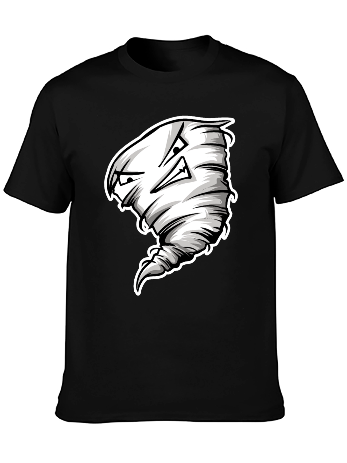 Mens Black T-Shirt with Cartoon Tornado Graphic