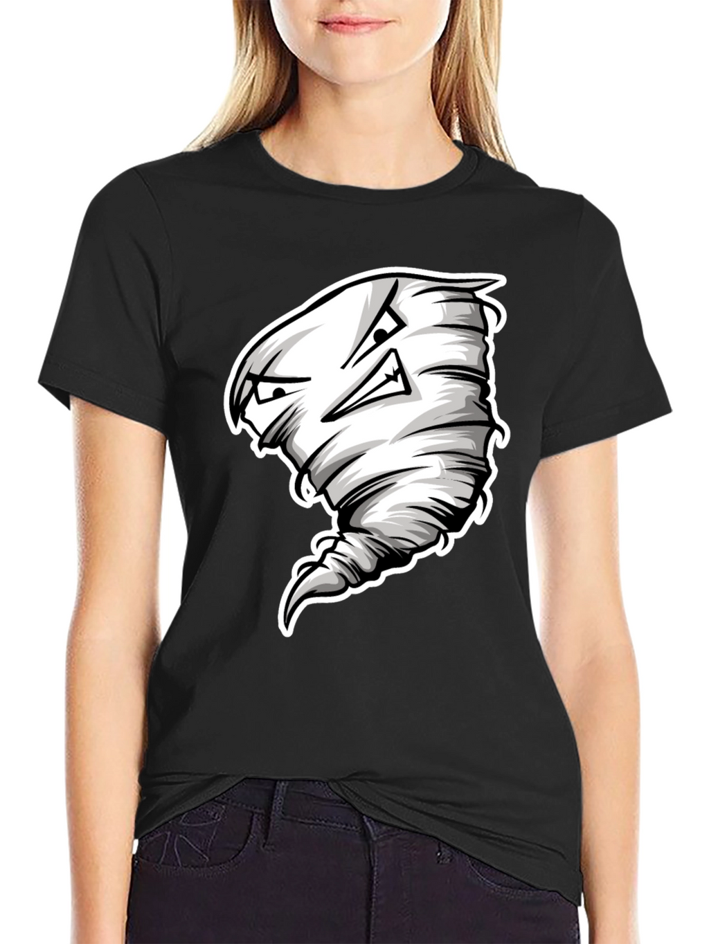 Mens Black T-Shirt with Cartoon Tornado Graphic