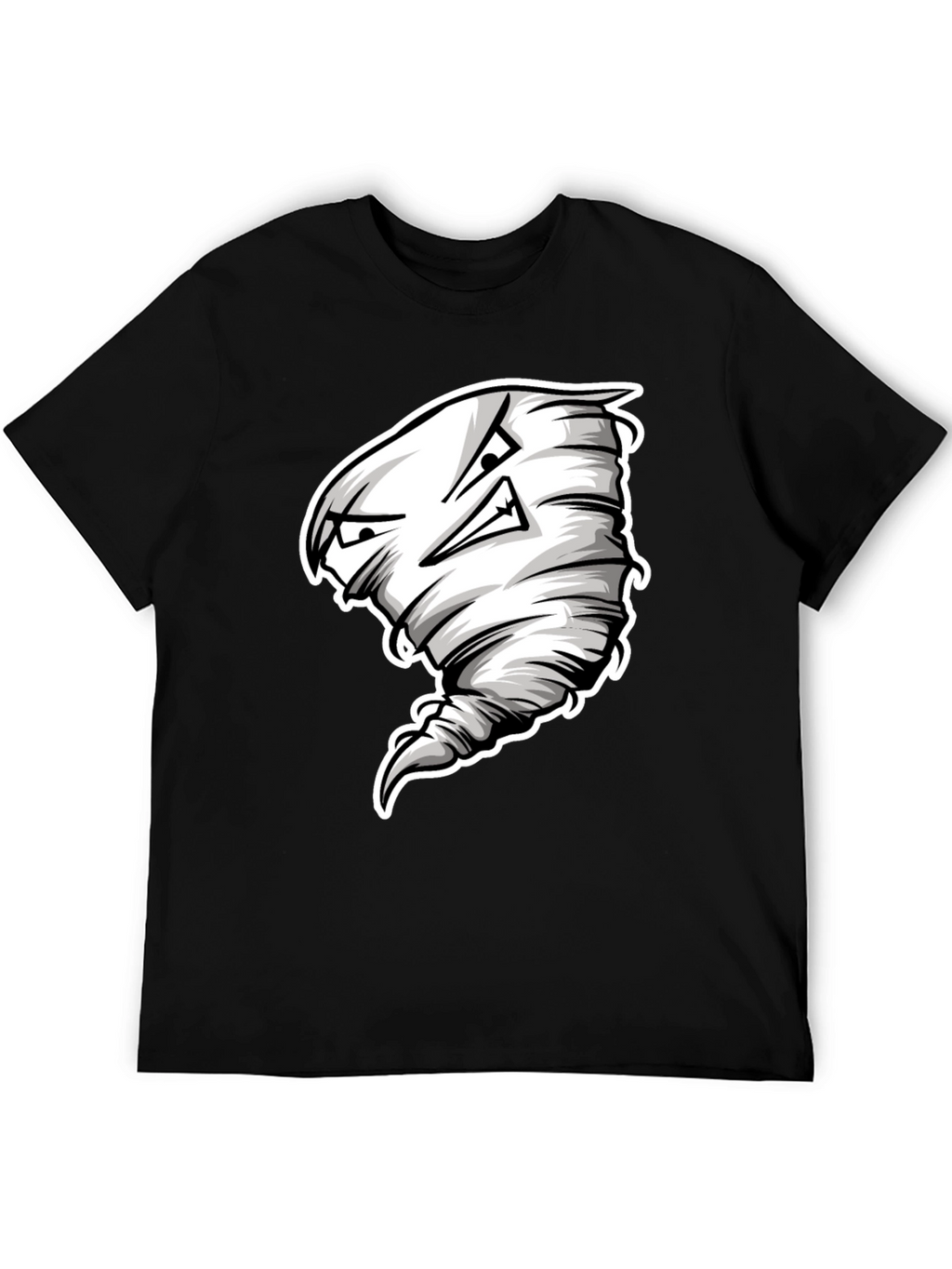 Mens Black T-Shirt with Cartoon Tornado Graphic